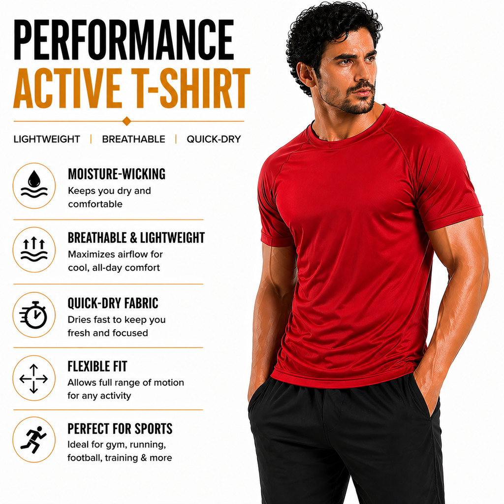 Mens Gym T-Shirt Moisture Wicking Sports Running Training Breathable Tee - QHA UK