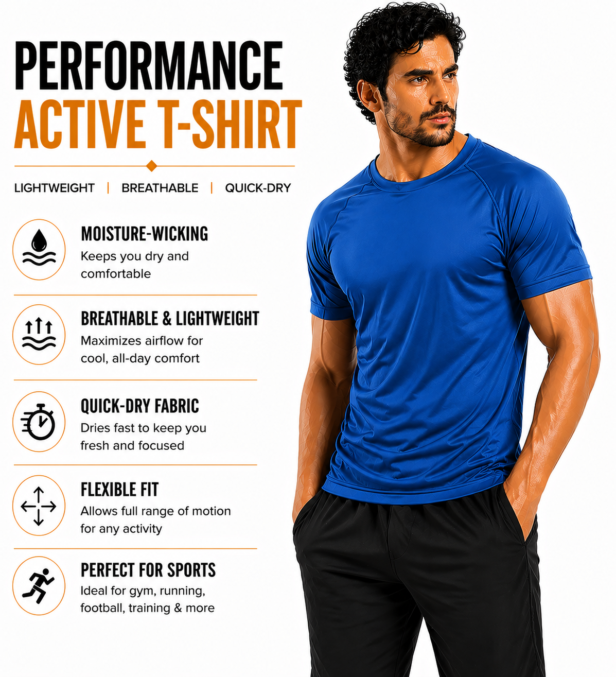 Mens Gym T-Shirt Moisture Wicking Sports Running Training Breathable Tee - QHA UK