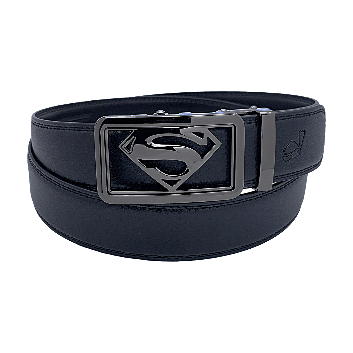QHA Mens Superman Ratchet Leather Belt Superhero Automatic Sliding Buckle Q07