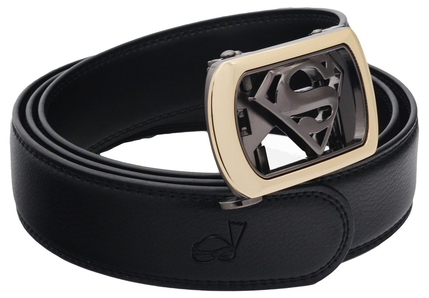 QHA Mens Ratchet Leather Belt Superhero Automatic Buckle 35mm Wide in Gift Box BX07