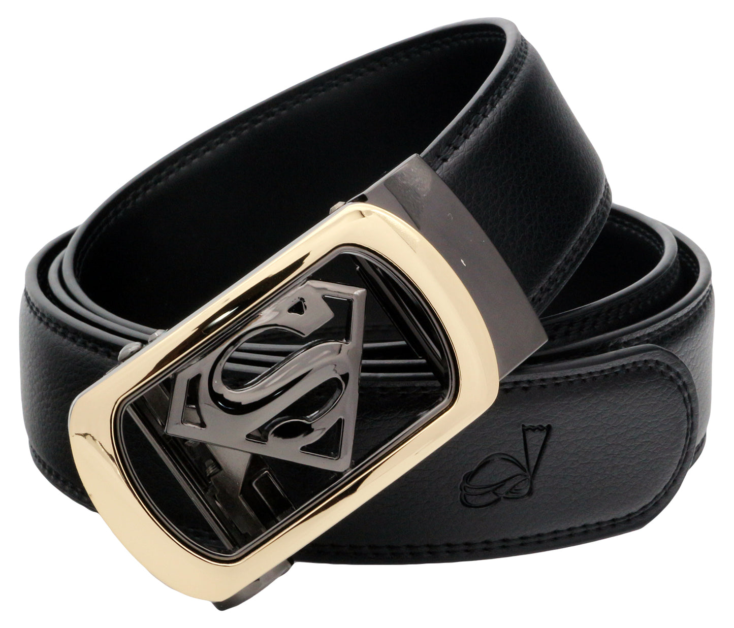 QHA Mens Ratchet Leather Belt Superhero Automatic Buckle 35mm Wide in Gift Box BX07
