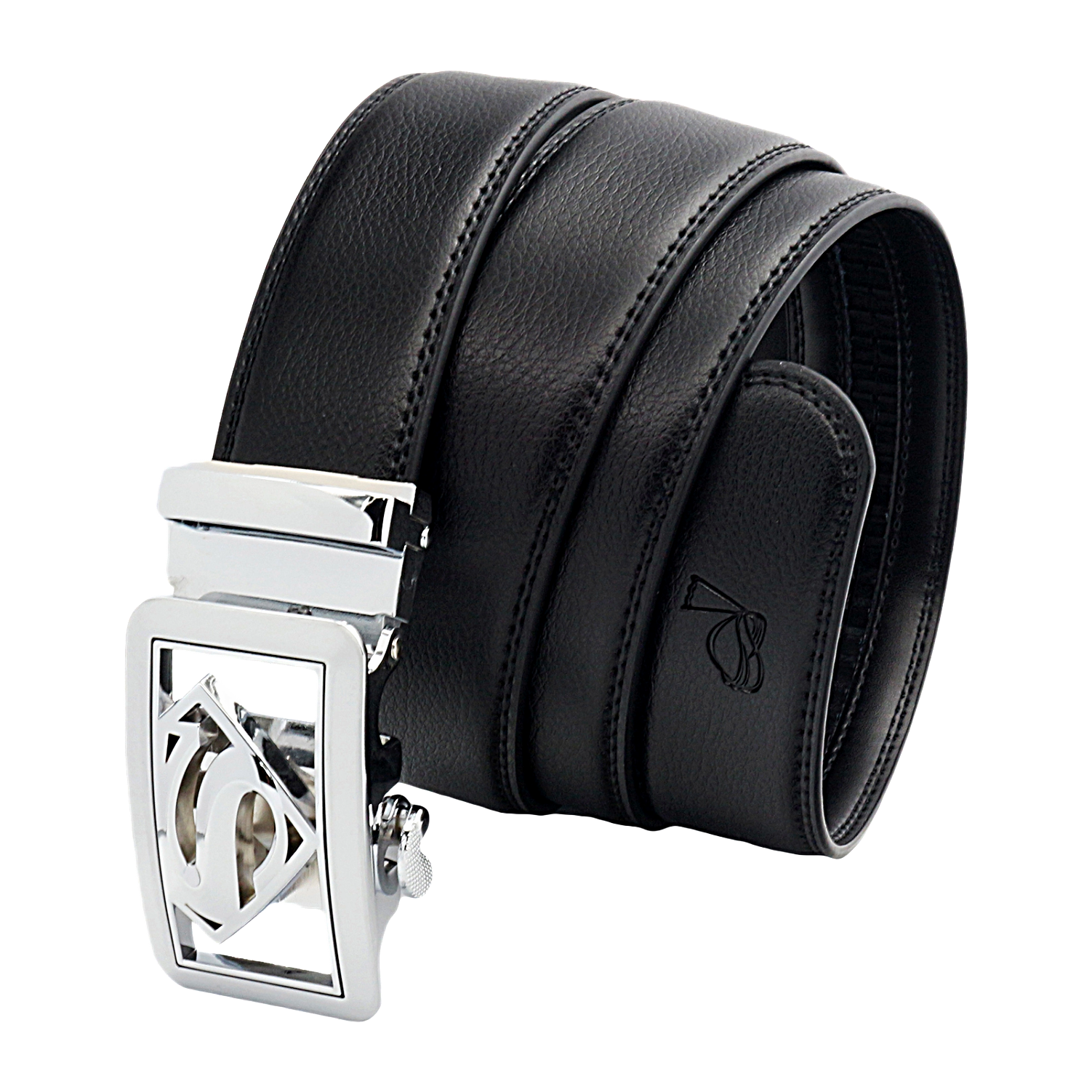 QHA Mens Superman Ratchet Leather Belt Superhero Automatic Sliding Buckle Q07