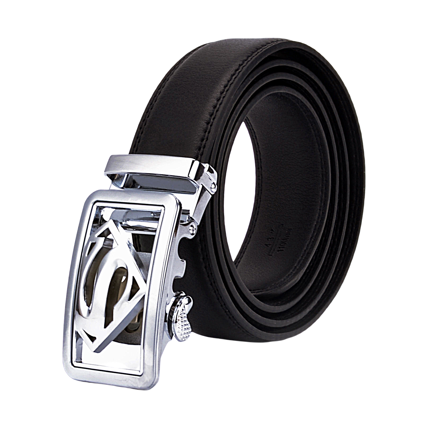 QHA Mens Superman Ratchet Leather Belt Superhero Automatic Sliding Buckle Q07