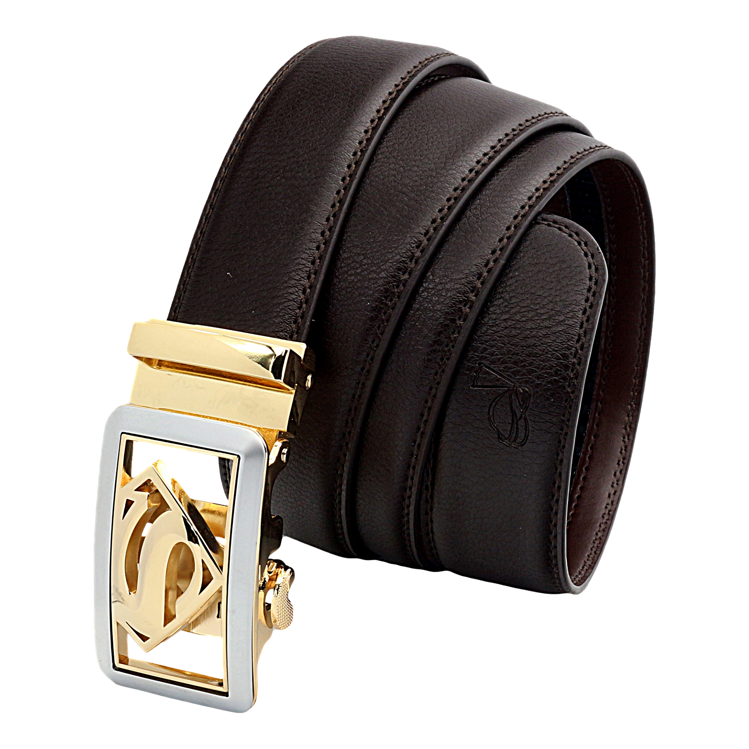 QHA Mens Superman Ratchet Leather Belt Superhero Automatic Sliding Buckle Q07