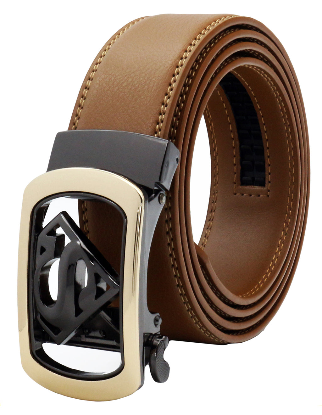 QHA Mens Superman Leather Belts Superhero Automatic Ratchet Belt Buckle Men Q07