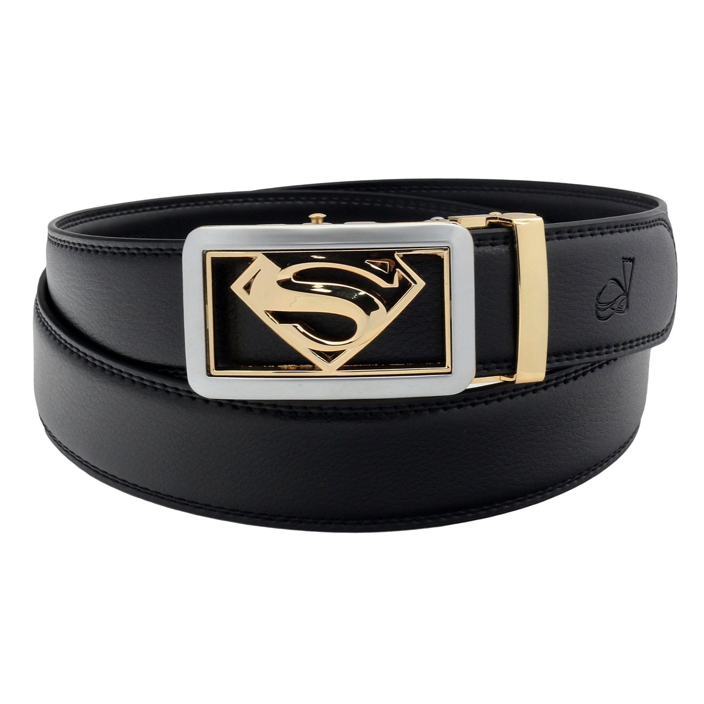 QHA Mens Ratchet Leather Belt Superhero Automatic Buckle 35mm Wide in Gift Box BX07