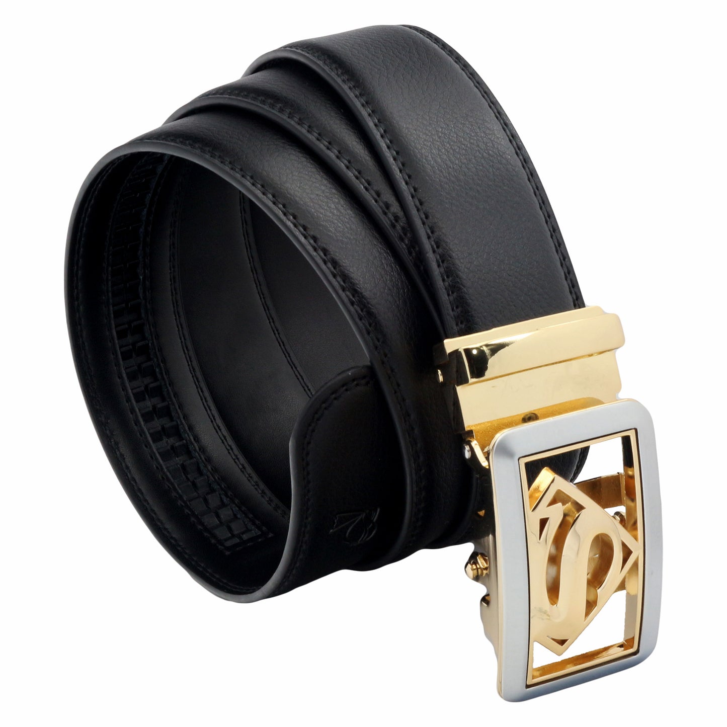QHA Mens Ratchet Leather Belt Superhero Automatic Buckle 35mm Wide in Gift Box BX07