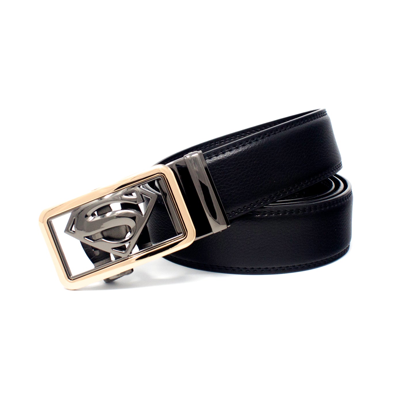 QHA Mens Ratchet Leather Belt Superhero Automatic Buckle 35mm Wide in Gift Box BX07