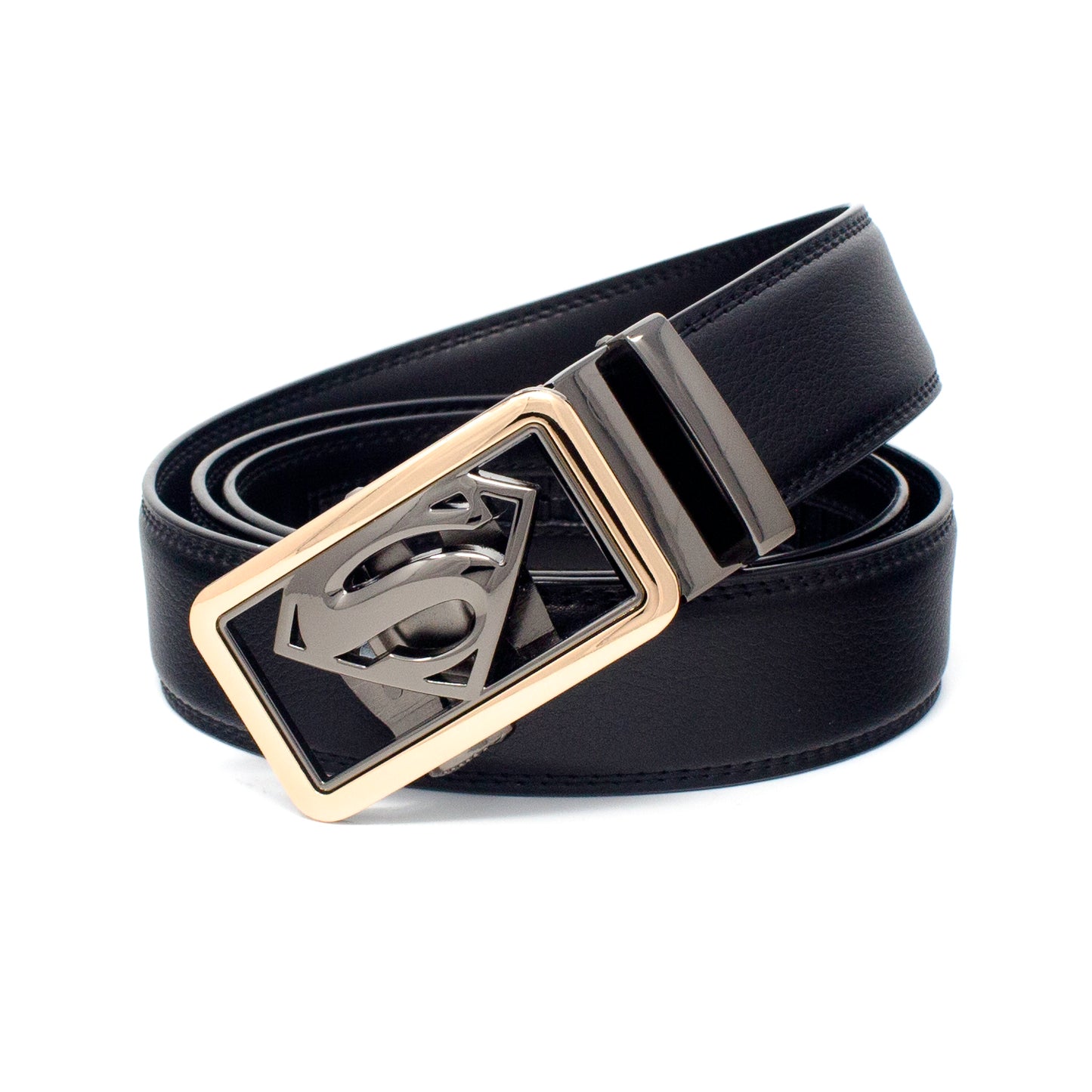 QHA Mens Ratchet Leather Belt Superhero Automatic Buckle 35mm Wide in Gift Box BX07