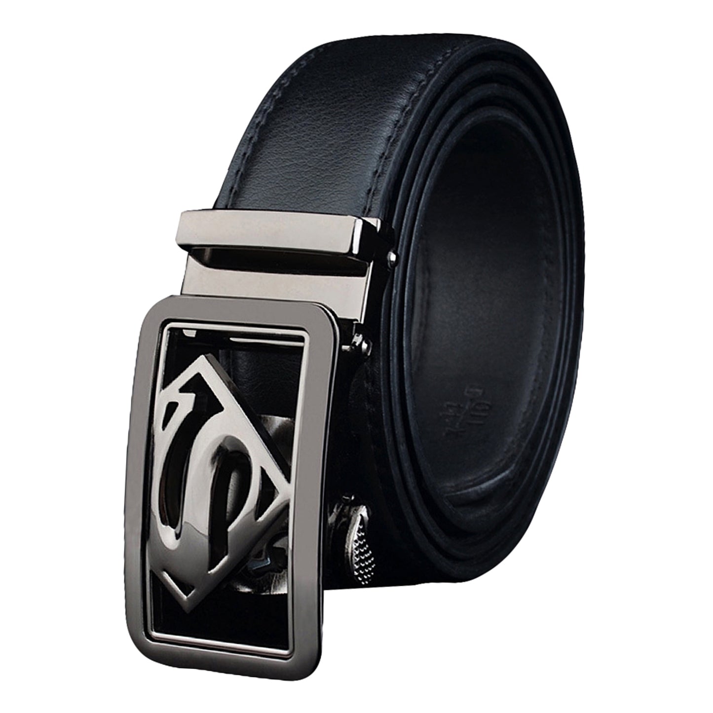 QHA Mens Ratchet Leather Belt Superhero Automatic Buckle 35mm Wide in Gift Box BX07