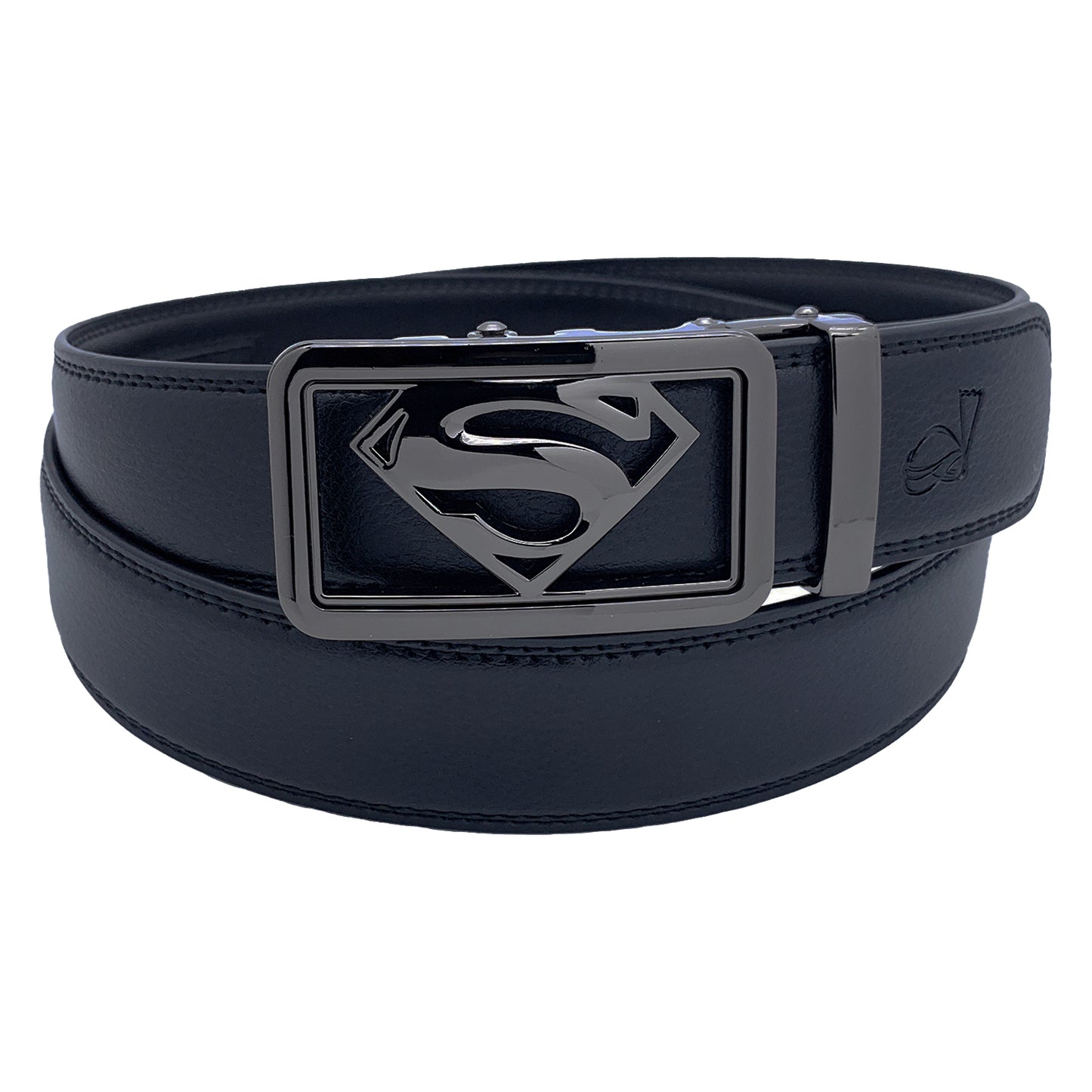 QHA Mens Ratchet Leather Belt Superhero Automatic Buckle 35mm Wide in Gift Box BX07