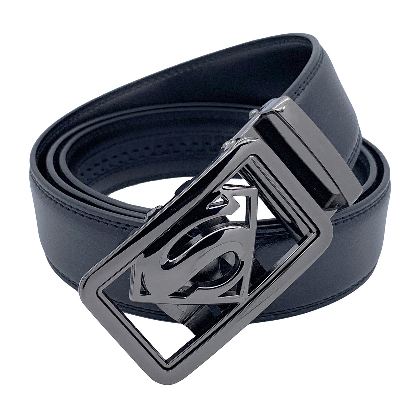 QHA Mens Ratchet Leather Belt Superhero Automatic Buckle 35mm Wide in Gift Box BX07