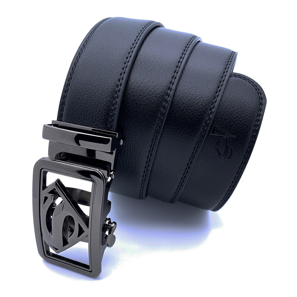 QHA Mens Superman Leather Belts Superhero Automatic Ratchet Belt Buckle Men Q07