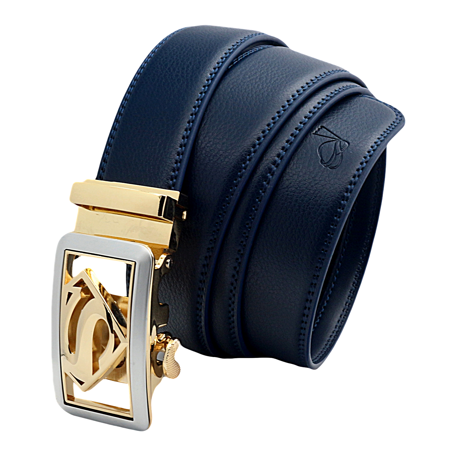 QHA Mens Superman Ratchet Leather Belt Superhero Automatic Sliding Buckle Q07