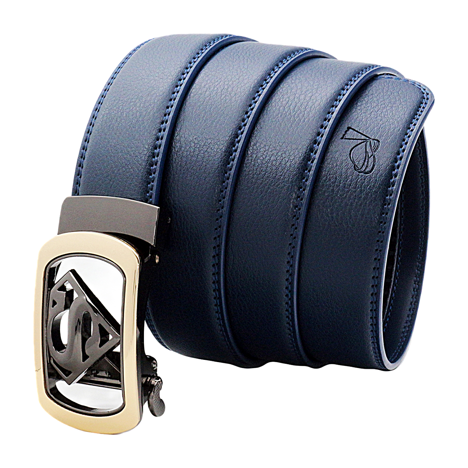 QHA Mens Superman Ratchet Leather Belt Superhero Automatic Sliding Buckle Q07