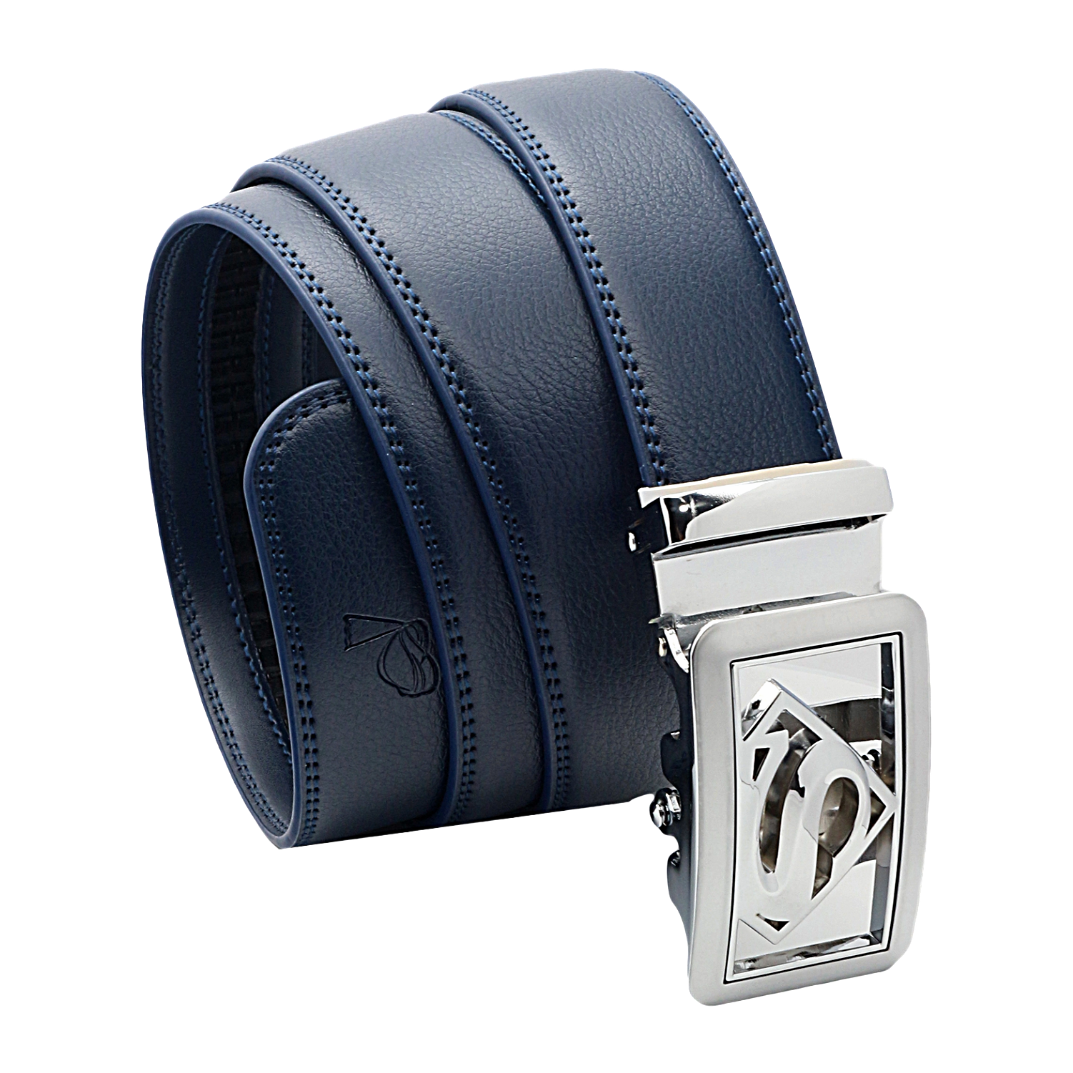 QHA Mens Superman Ratchet Leather Belt Superhero Automatic Sliding Buckle Q07