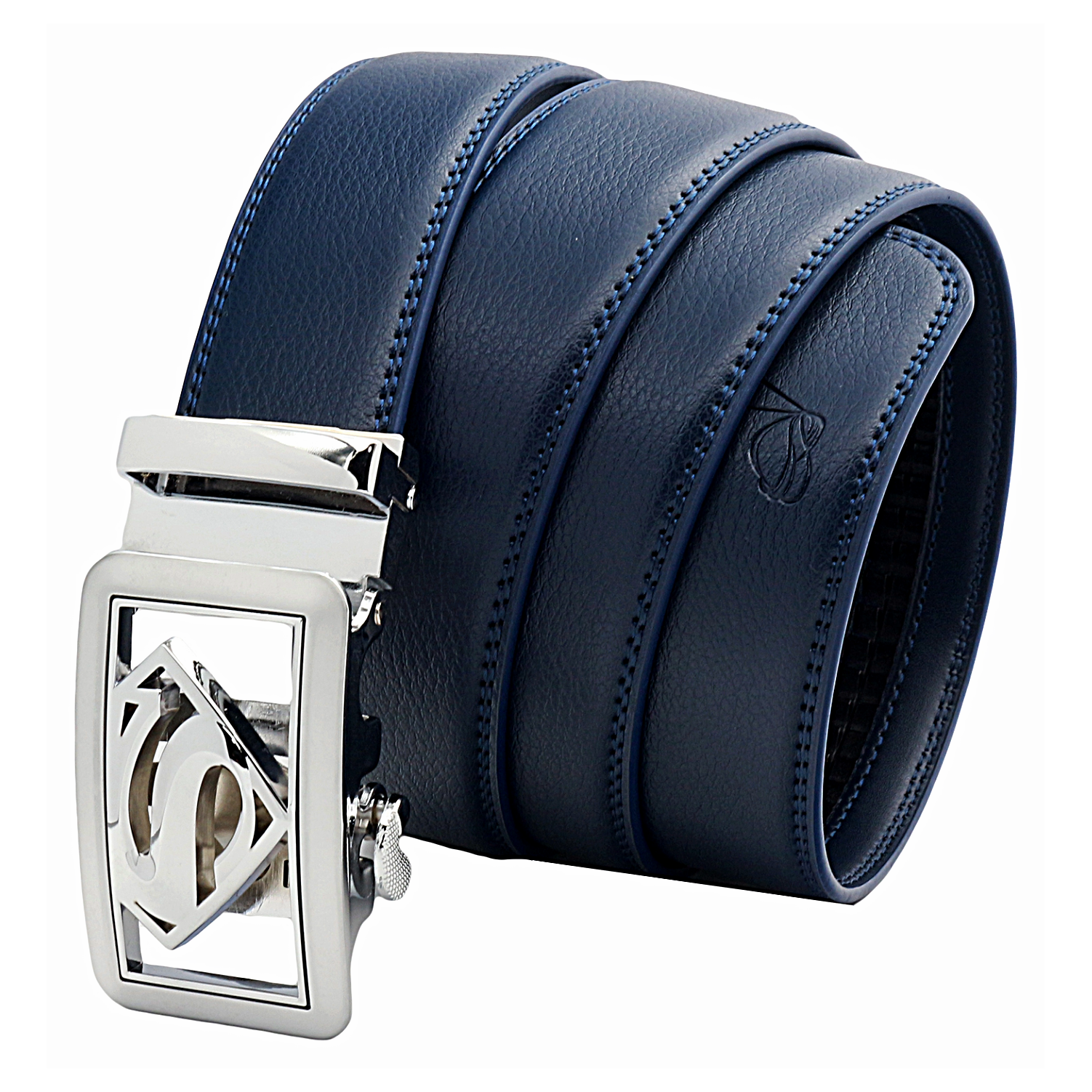 QHA Mens Superman Ratchet Leather Belt Superhero Automatic Sliding Buckle Q07