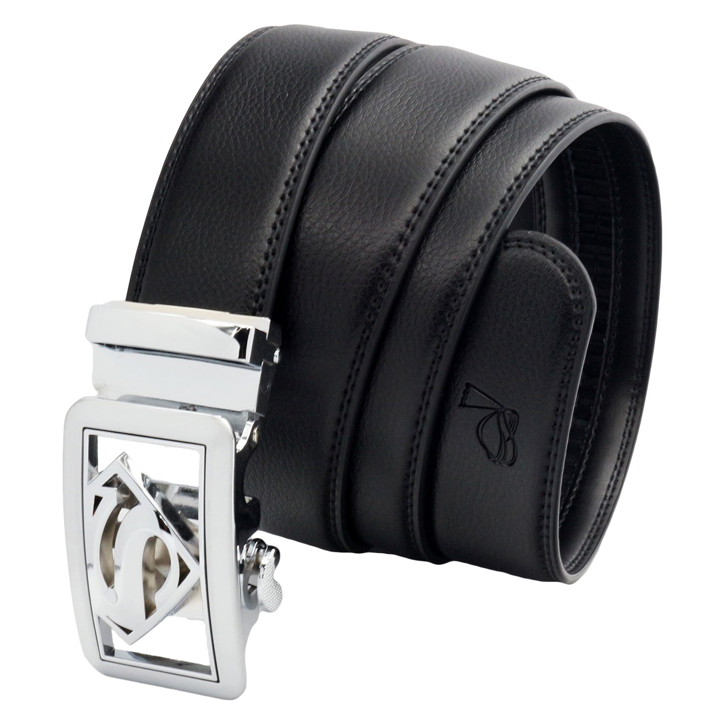 QHA Mens Ratchet Leather Belt Superhero Automatic Buckle 35mm Wide in Gift Box BX07
