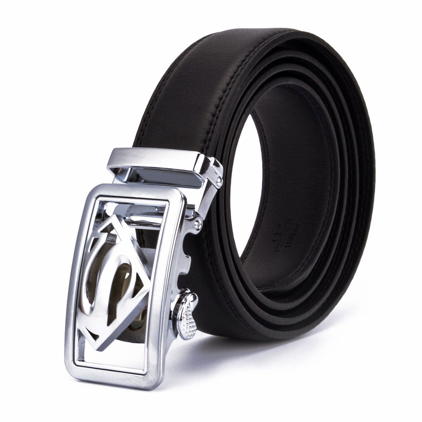QHA Mens Ratchet Leather Belt Superhero Automatic Buckle 35mm Wide in Gift Box BX07