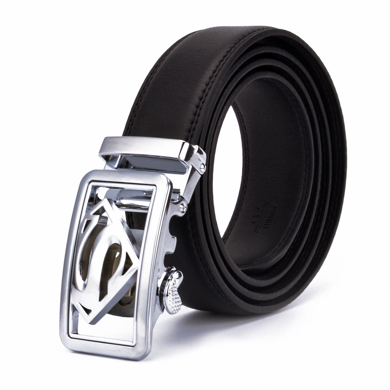 QHA Mens Superman Leather Belts Superhero Automatic Ratchet Belt Buckle Men Q07