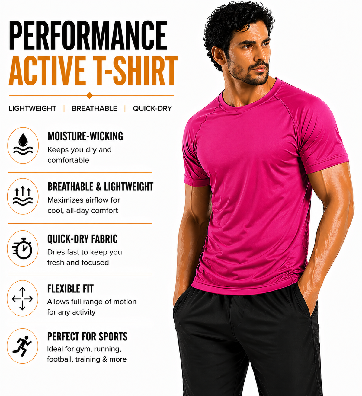 Mens Gym T-Shirt Moisture Wicking Sports Running Training Breathable Tee - QHA UK