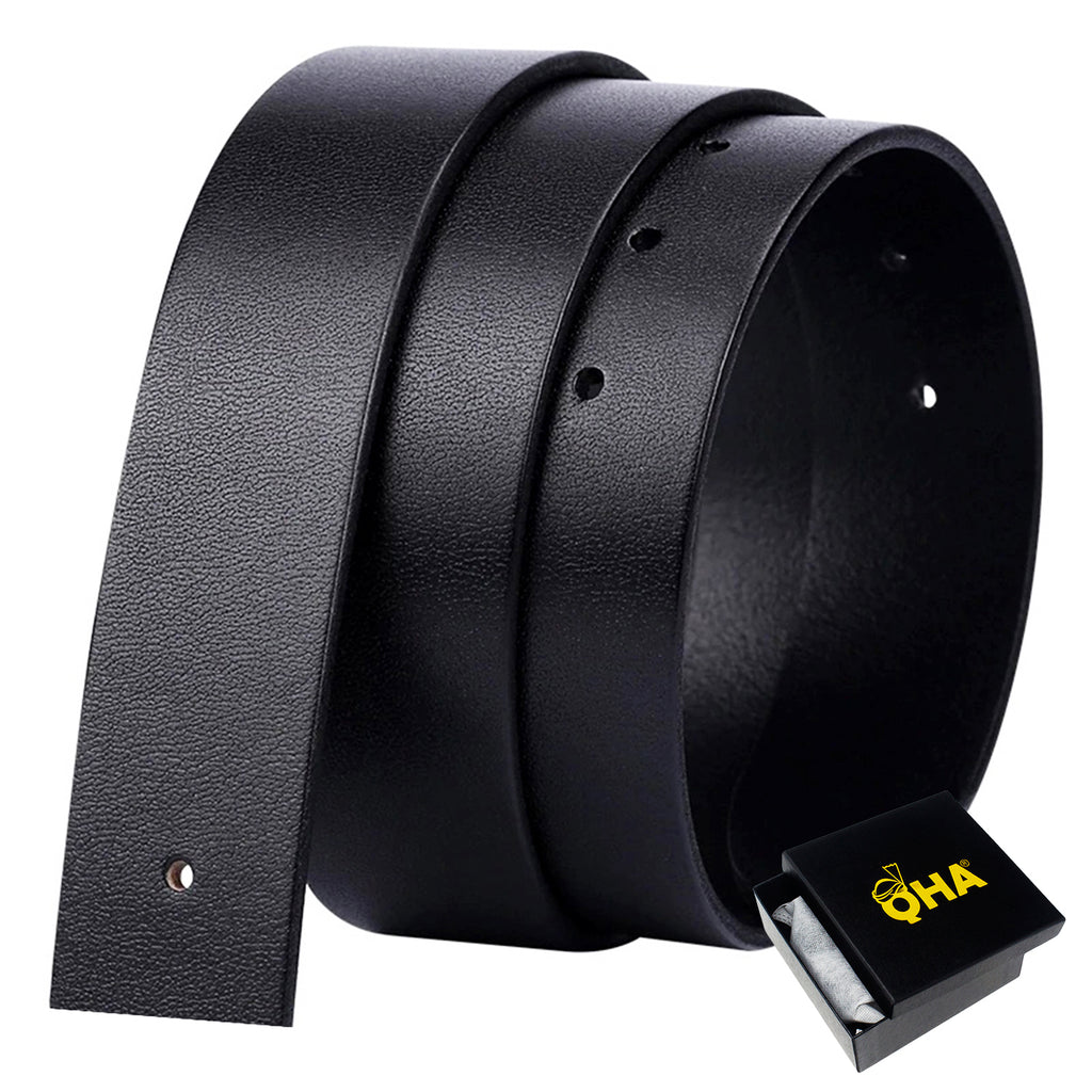 QHA Mens Top Grain Leather Replacement Belt Strap for Jeans Without Buckle Q08
