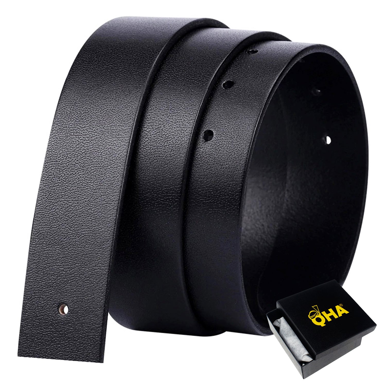 QHA Mens Top Grain Leather Replacement Belt Strap for Jeans Without Buckle Q08