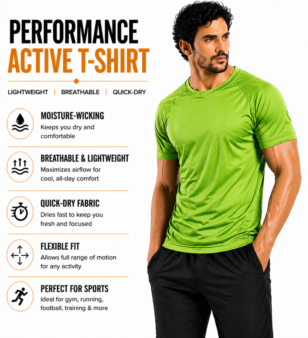 Mens Gym T-Shirt Moisture Wicking Sports Running Training Breathable Tee - QHA UK