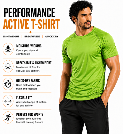 Mens Gym T-Shirt Moisture Wicking Sports Running Training Breathable Tee - QHA UK