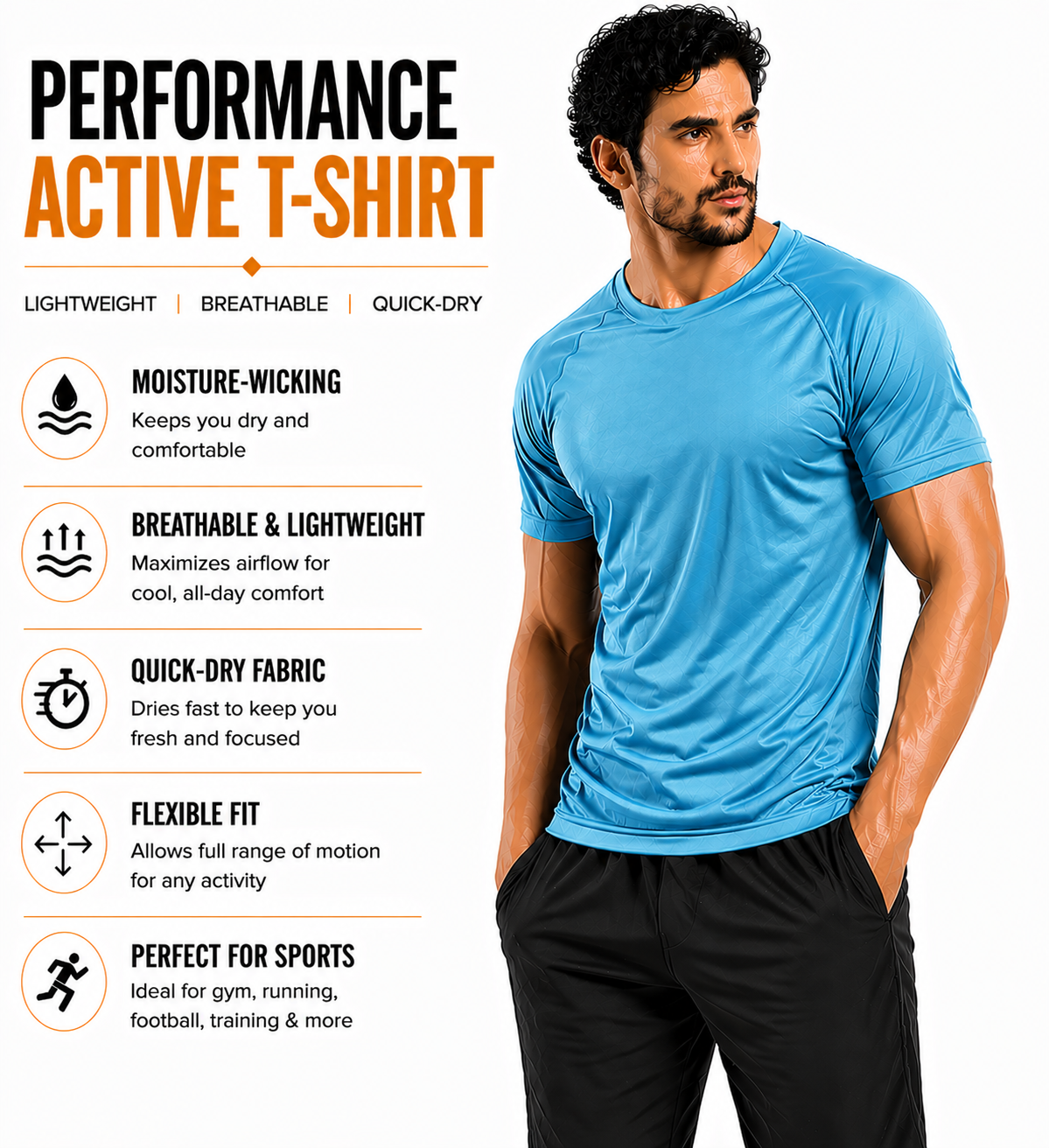 Mens Gym T-Shirt Moisture Wicking Sports Running Training Breathable Tee - QHA UK