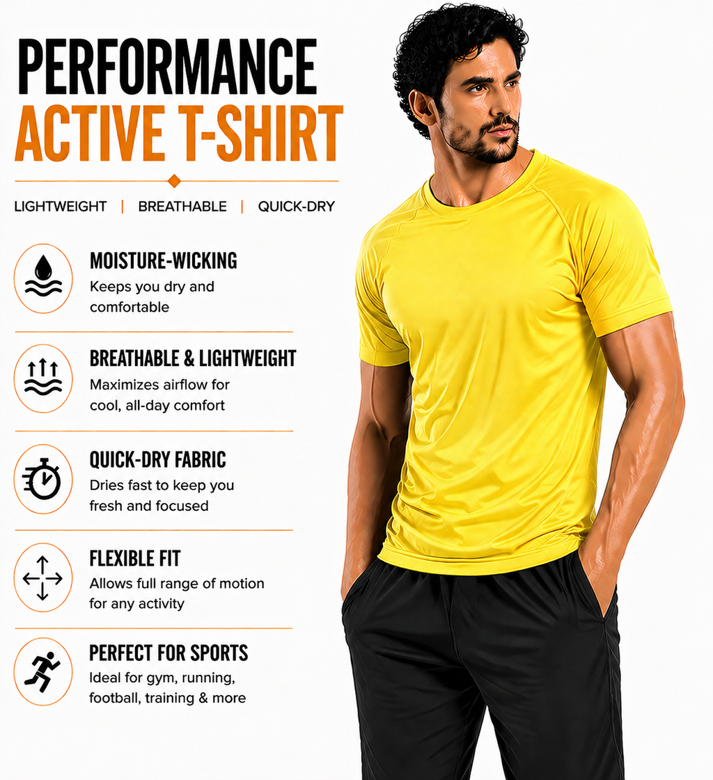 Mens Gym T-Shirt Moisture Wicking Sports Running Training Breathable Tee - QHA UK