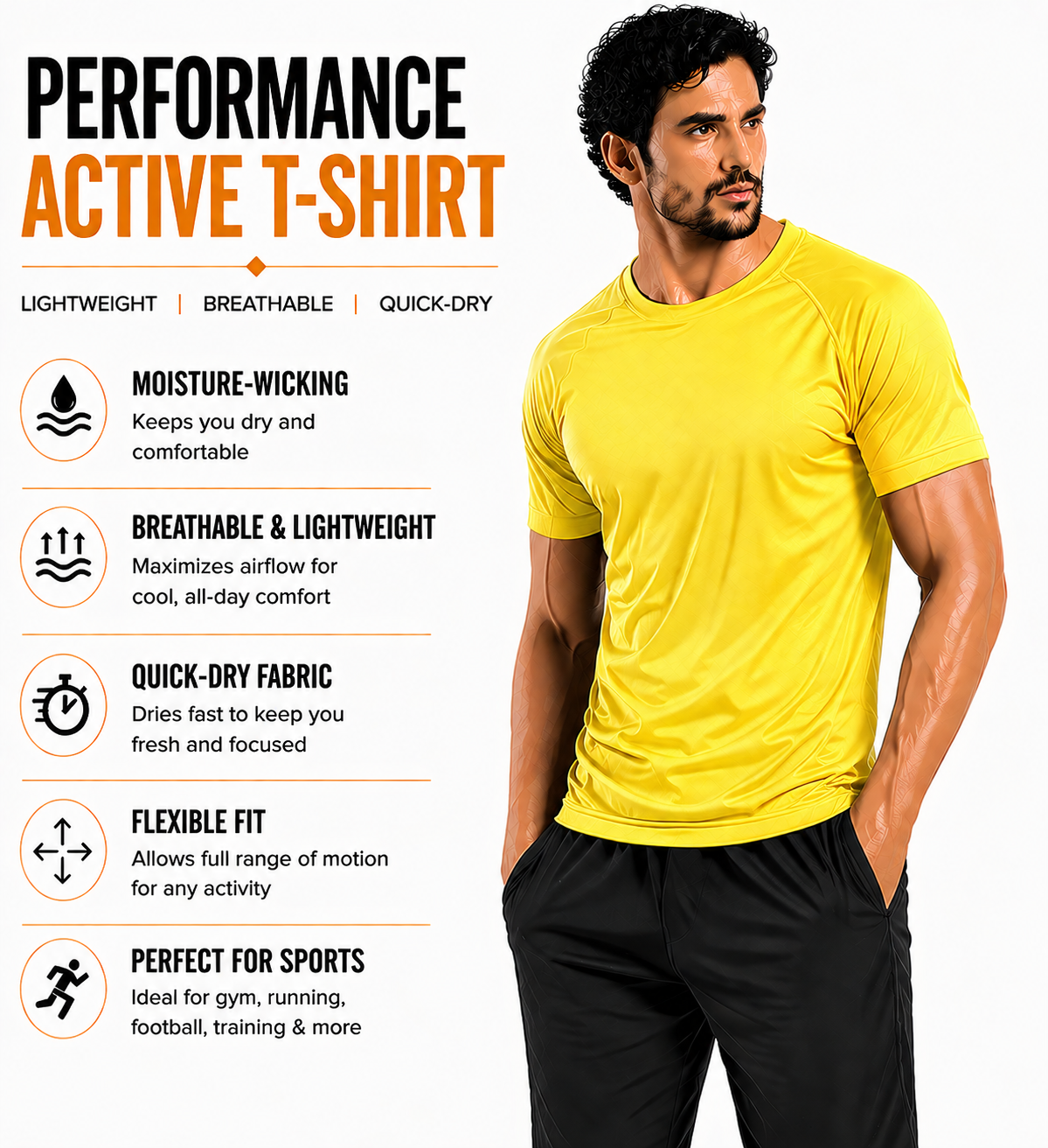 Mens Gym T-Shirt Moisture Wicking Sports Running Training Breathable Tee - QHA UK