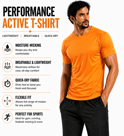 Mens Gym T-Shirt Moisture Wicking Sports Running Training Breathable Tee - QHA UK