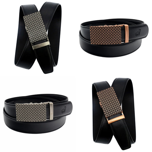 QHA Mens Ratchet Leather Belt Automatic Buckle 35mm Wide Q13