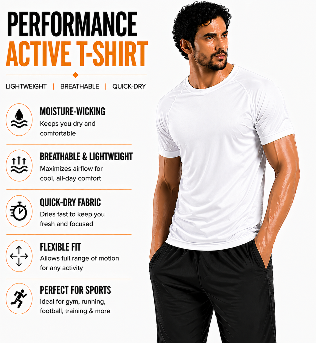 Mens Gym T-Shirt Moisture Wicking Sports Running Training Breathable Tee - QHA UK
