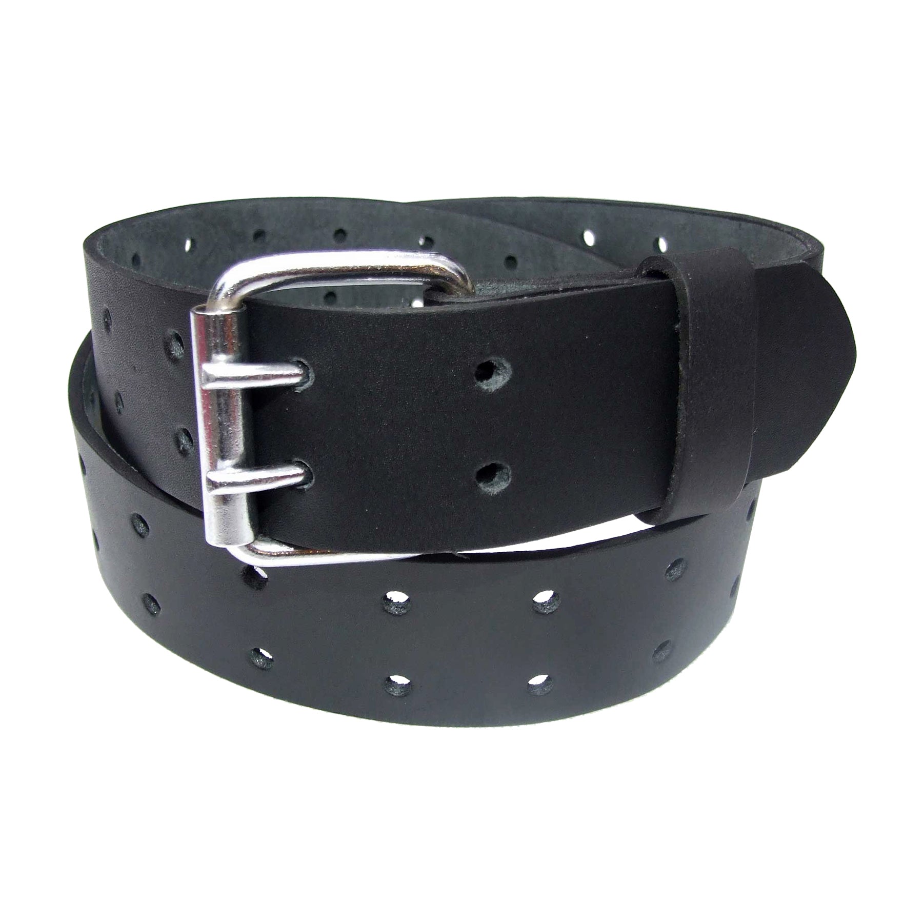 QHA Mens Real Leather Belt for Jeans with Double Pin Buckle Full Grain Cowhide Q17