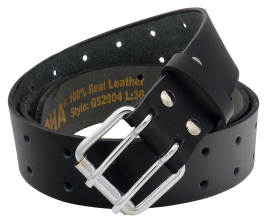 QHA Mens Real Leather Belt for Jeans with Double Pin Buckle Full Grain Cowhide Q17