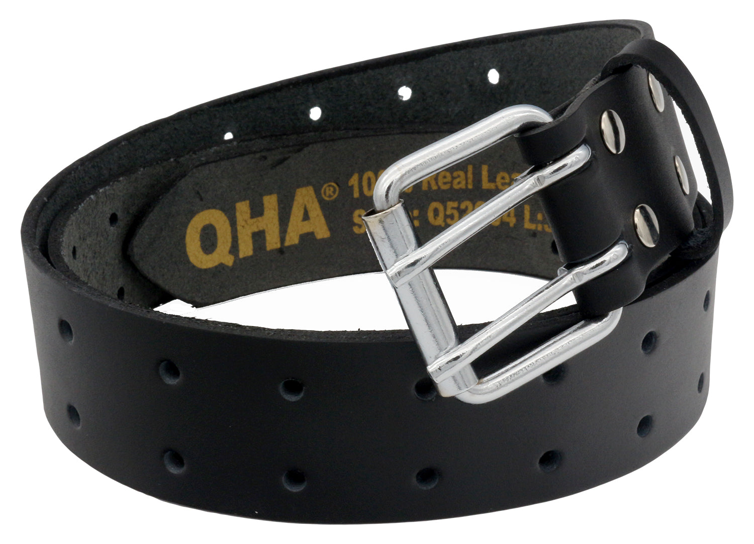 QHA Mens Real Leather Belt for Jeans with Double Pin Buckle Full Grain Cowhide Q17