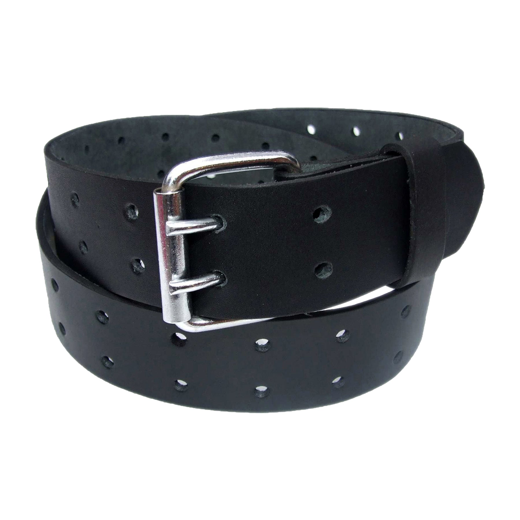 QHA Mens Real Leather Belt for Jeans with Double Pin Buckle Full Grain Cowhide Q17