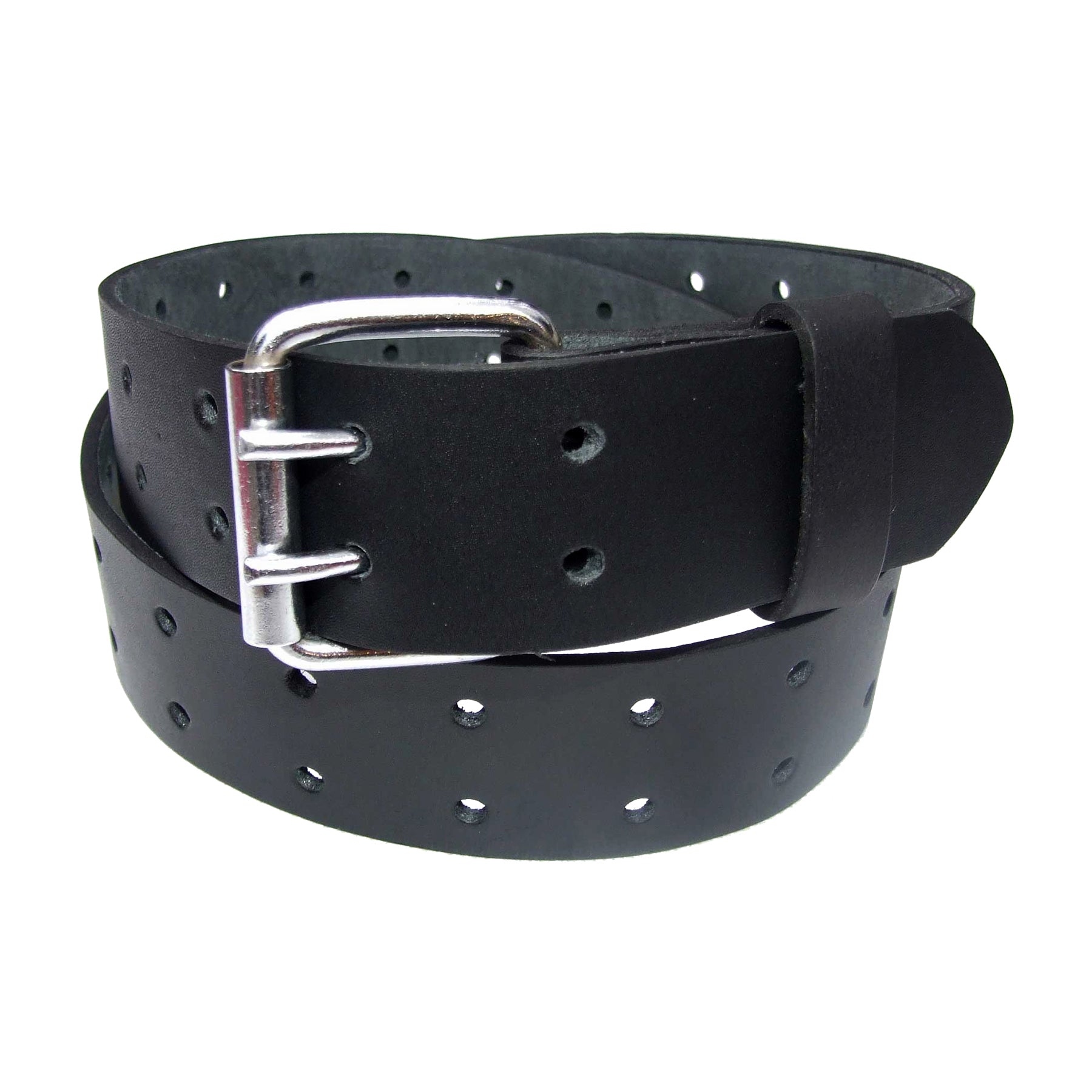 QHA Mens Real Leather Belt for Jeans with Double Pin Buckle Full Grain Cowhide Q17