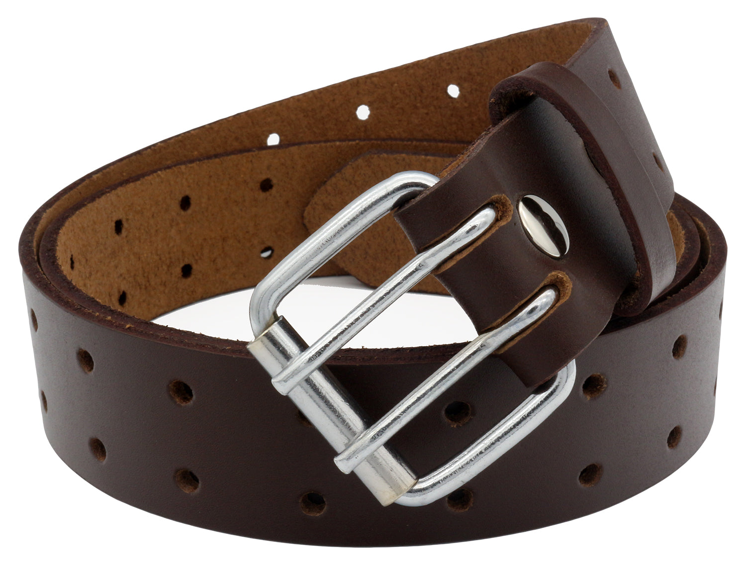 QHA Mens Real Leather Belt for Jeans with Double Pin Buckle Full Grain Cowhide Q17