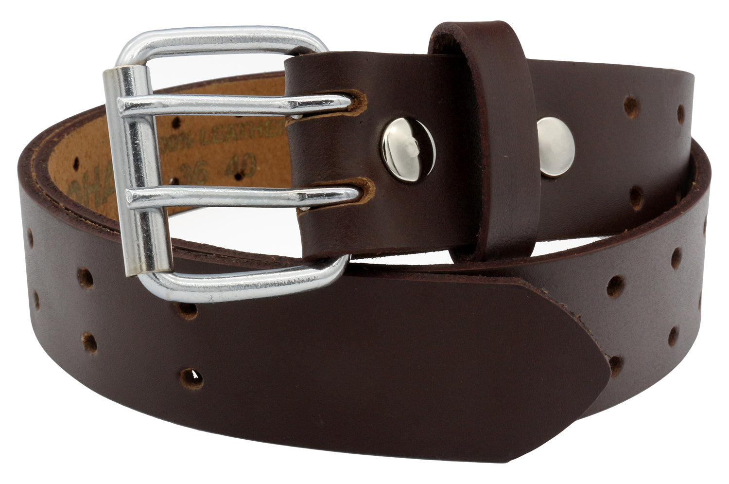QHA Mens Real Leather Belt for Jeans with Double Pin Buckle Full Grain Cowhide Q17