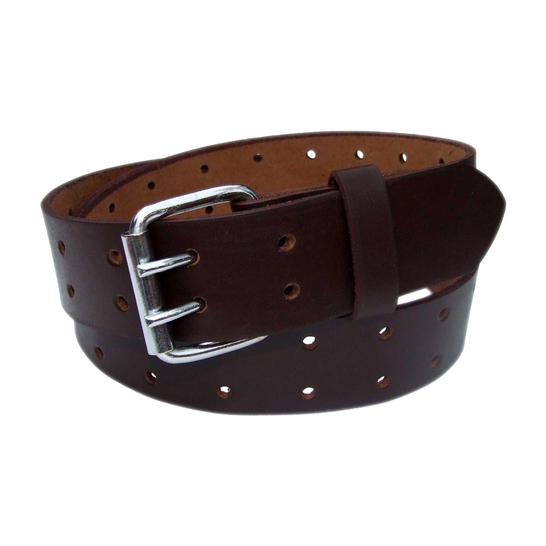 QHA Mens Real Leather Belt for Jeans with Double Pin Buckle Full Grain Cowhide Q17