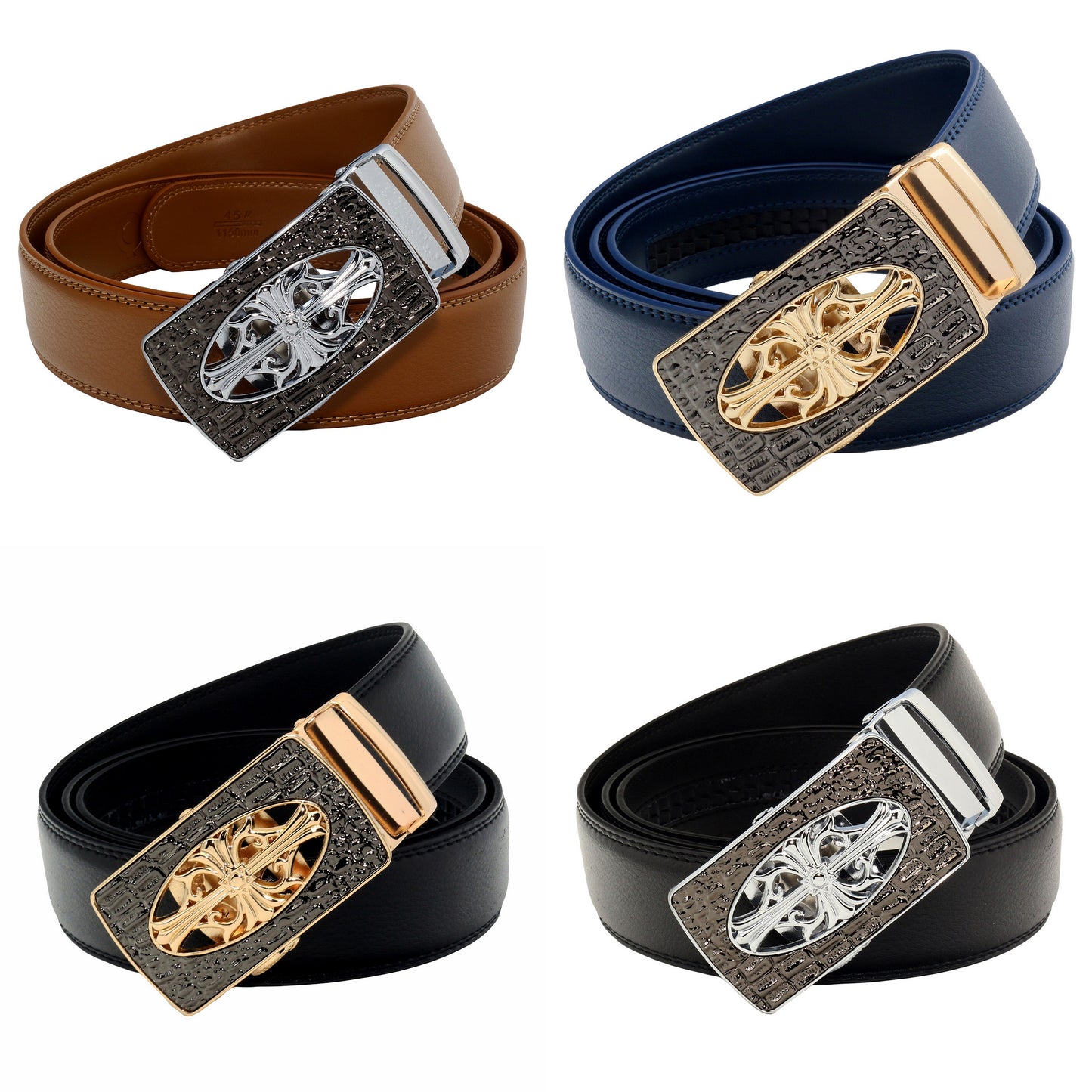 QHA Mens Ratchet Leather Belt Cross Automatic Buckle 35mm Wide Q21