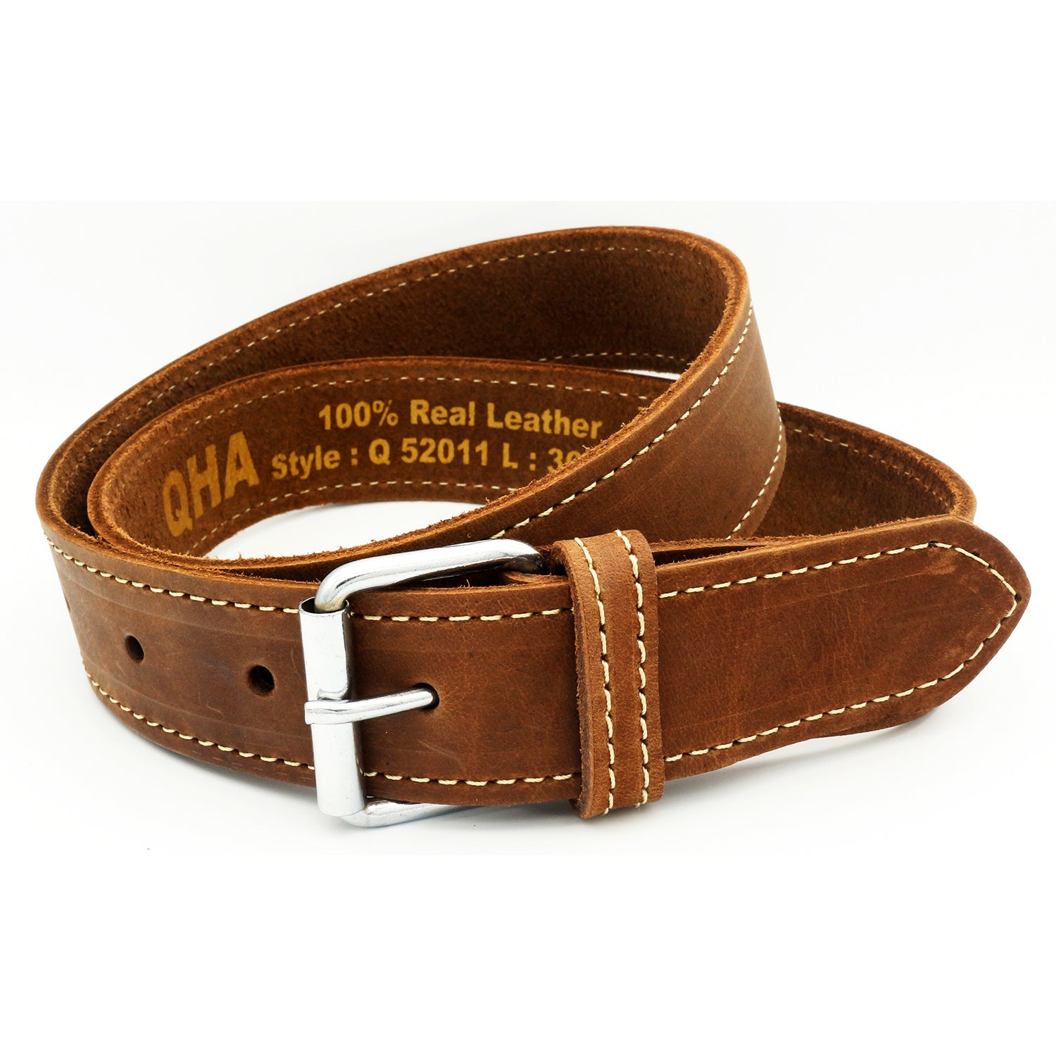 QHA Mens Real Leather Belt Full Grain Strap with Pin Buckle 38mm Wide Q24