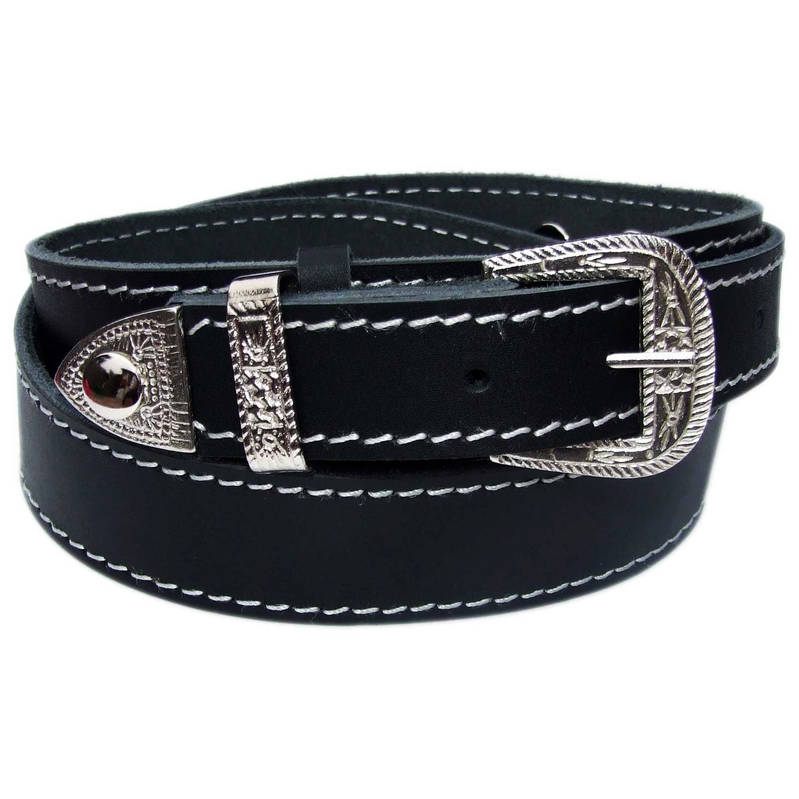 QHA Men's 38mm Top Grain Leather Belt, Western Pin Buckle Set, Black Q25