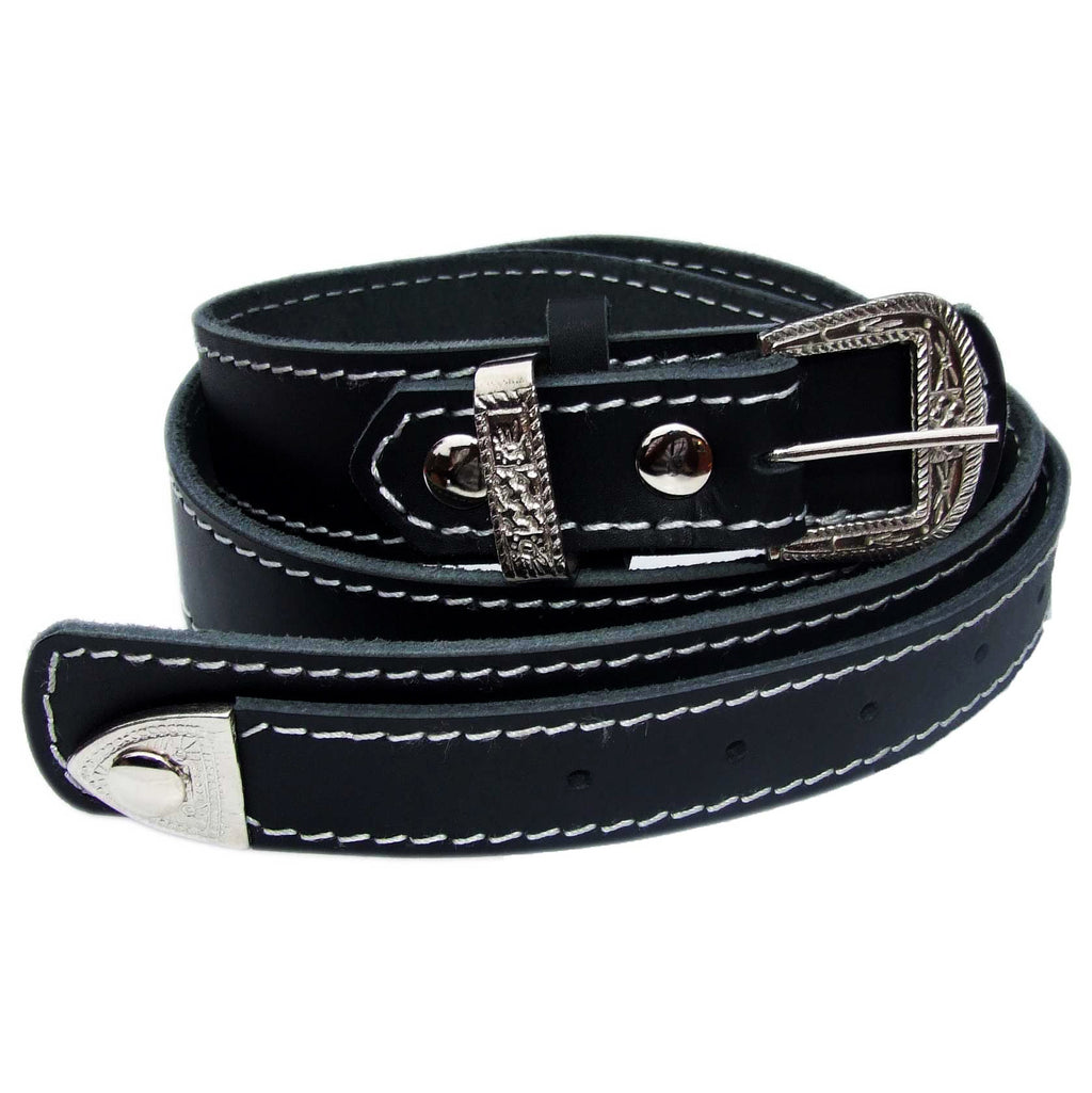 QHA Men's 38mm Top Grain Leather Belt, Western Pin Buckle Set, Black Q25