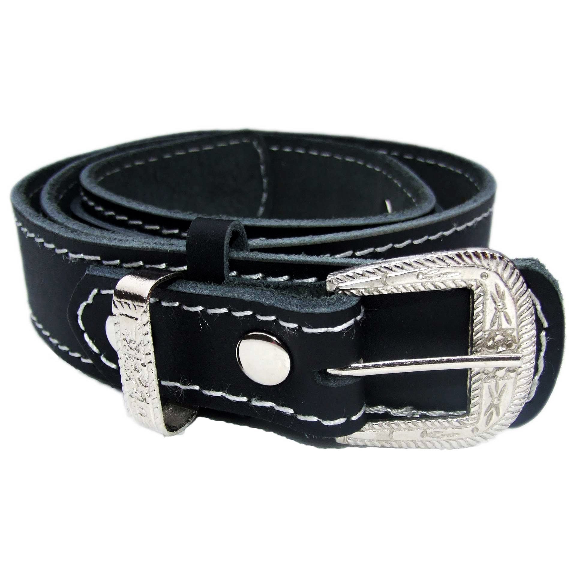 QHA Men's 38mm Top Grain Leather Belt, Western Pin Buckle Set, Black Q25