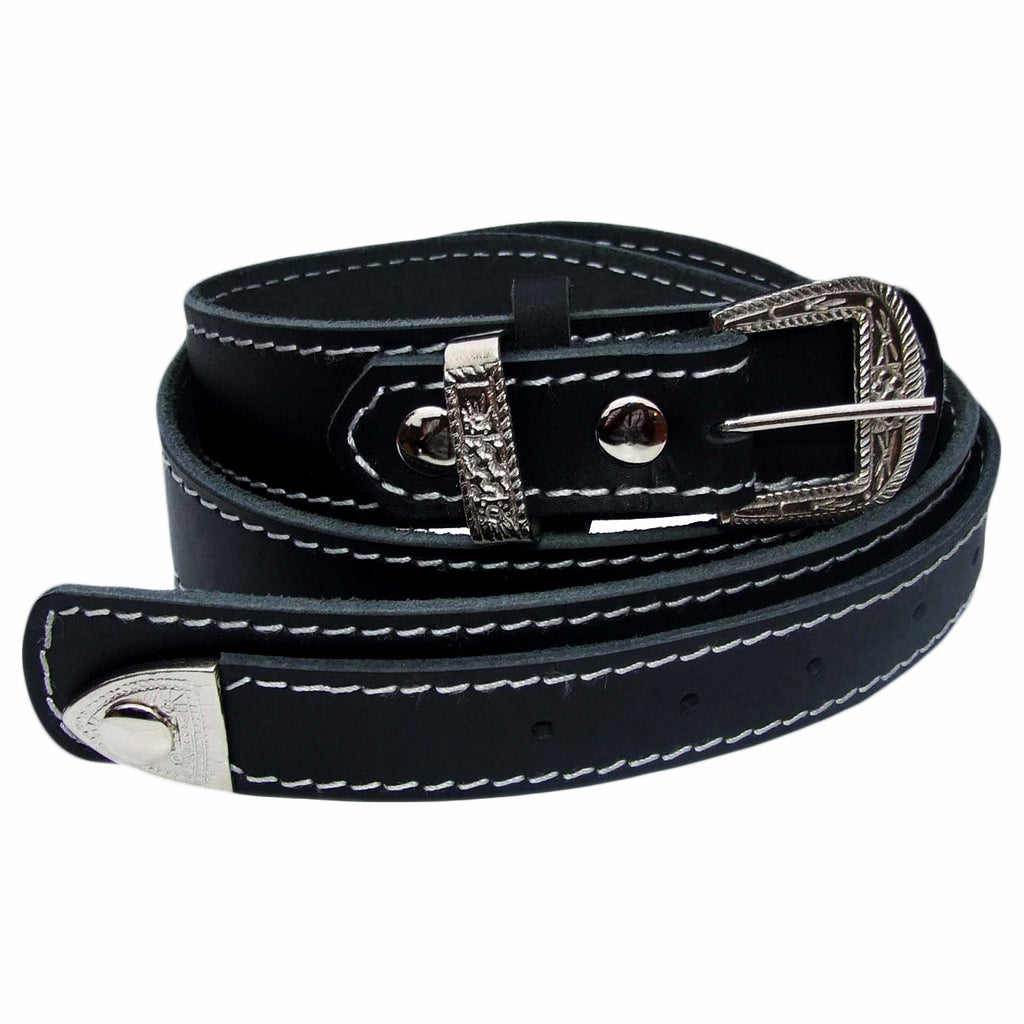 QHA Men's 38mm Top Grain Leather Belt, Western Pin Buckle Set, Black Q25