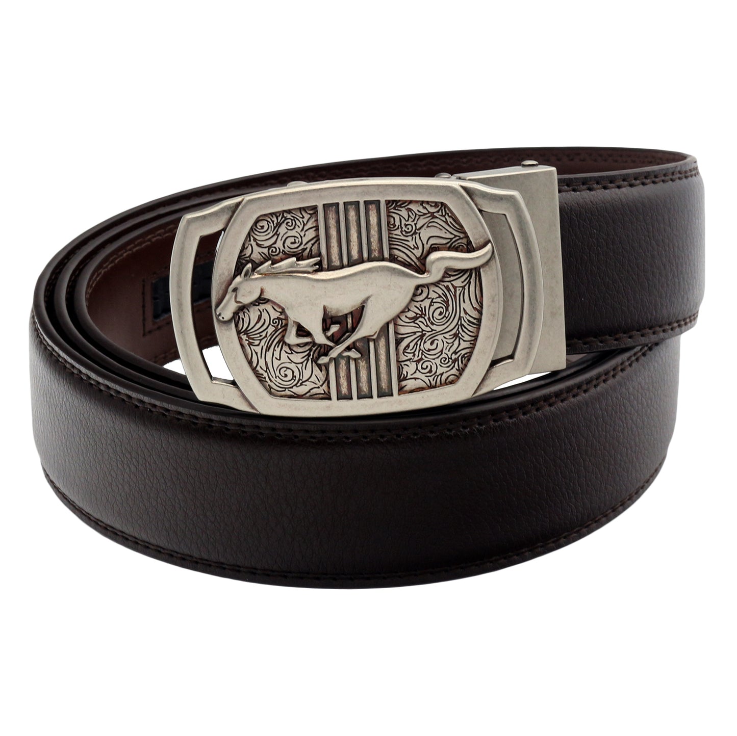 QHA Mens Ratchet Leather Belt Running Horse Automatic Buckle 35mm Wide Q26